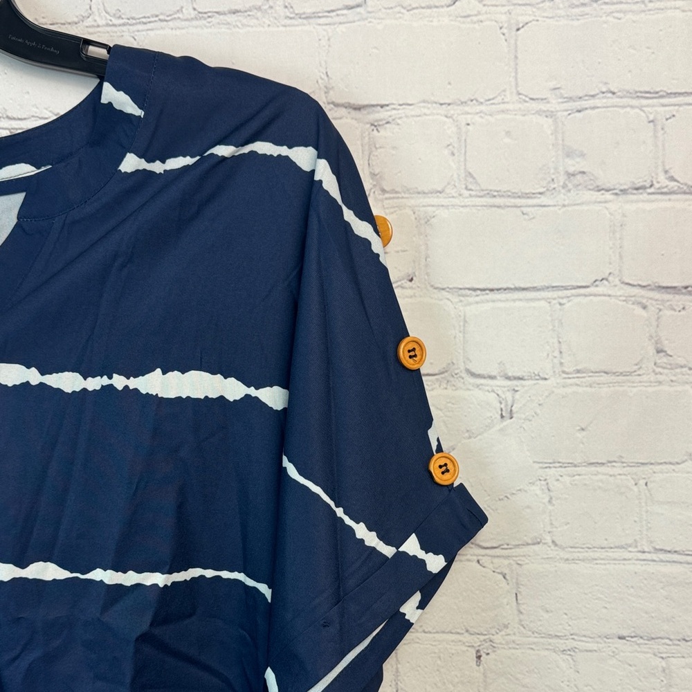BloomChic Navy and White Striped Blouse With Button Detail Plus Size 1X - Picture 3 of 6